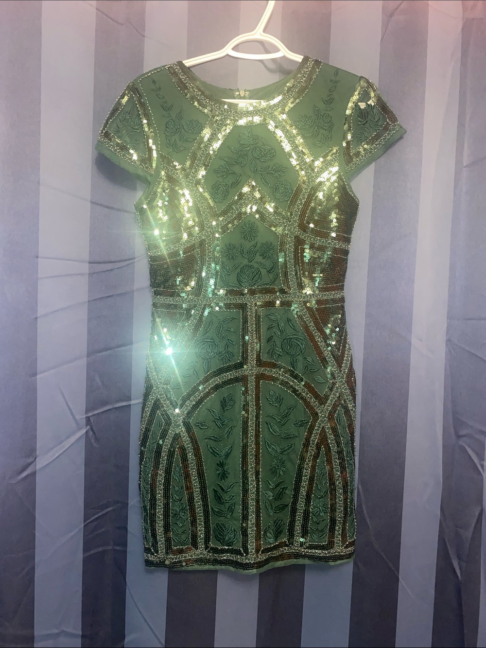 Lulu's Green Sequin-Trim Short Sleeve Bodycon Dress